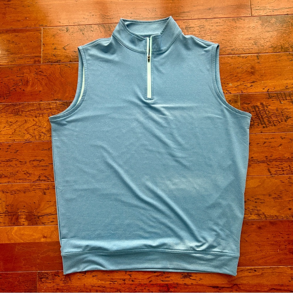 Peter Millar Galway 1/4 Zip Vest Size L Blue Stretch Golf Performance Logo Crown